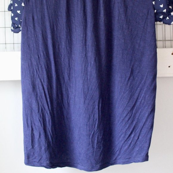 Navy Blue Bird Patterned Short Sleeve Top - Picture 5 of 5